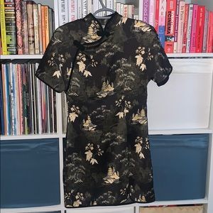 Zara NWT Mandarin Collar Floral Satin Mini Dress